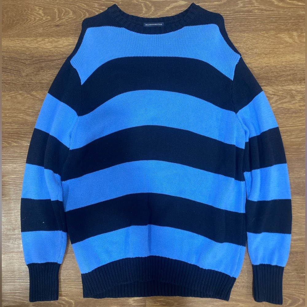 Brandy Melville Blue and Black Crewneck Sweater